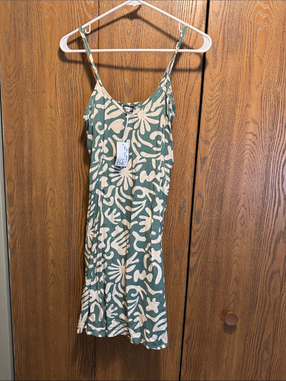 Green & Cream Abstract Print Slip Dress